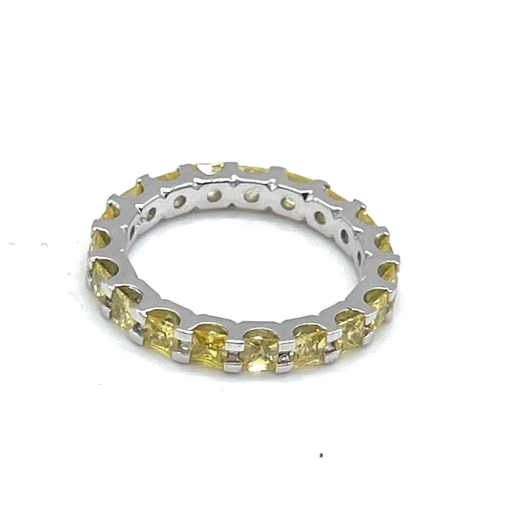 Vintage 925  Sterling Silver Square cut Citrine Eternity Band Ring Size 9